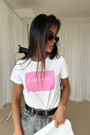 T-SHIRT FRESH ECRU/RÓŻ