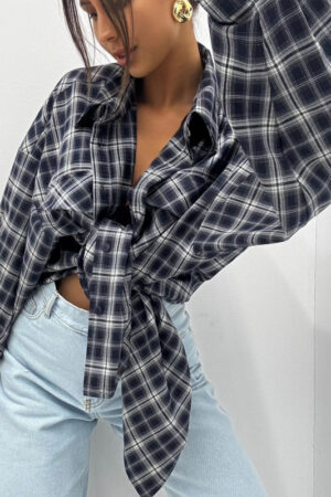 Koszula W Kratę Granat