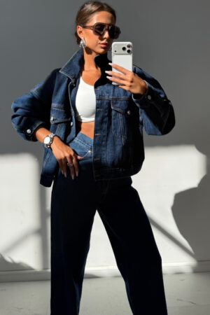Kurtka Jeans Midi Granat